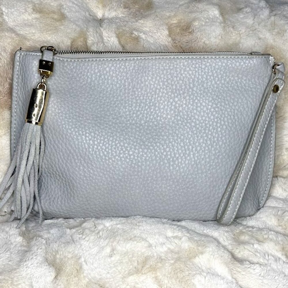 Shiraleah Chicago Women Textured Wristlet Clutch Wallet Tan Gold Zip Tassle New